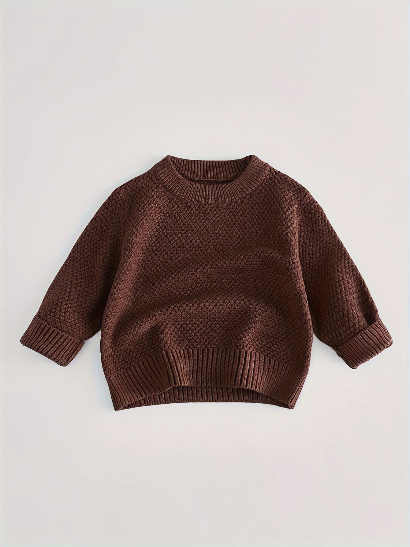 Baby's Solid Color Jacquard Sweater, Knitted Long Sleeve Top, Toddler & Infant Boy's Clothing For Fall Winter