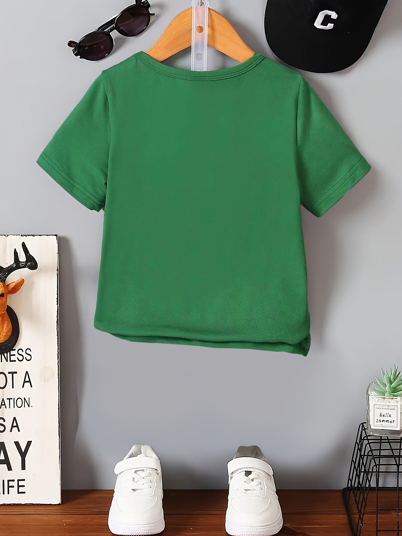 Boys' Summer Fashion T-Shirt with Cute Reindeer Print - Casual Short Sleeve, Polyester, Christmas Theme