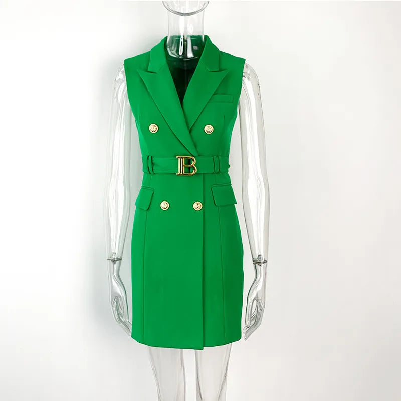Womens Work Dresses Luxury Designer Clothes Fashion Elegant Office Dresses Suit Jacket Skirt With Big Buckle Waist Belt Business Outfit S-XXXL