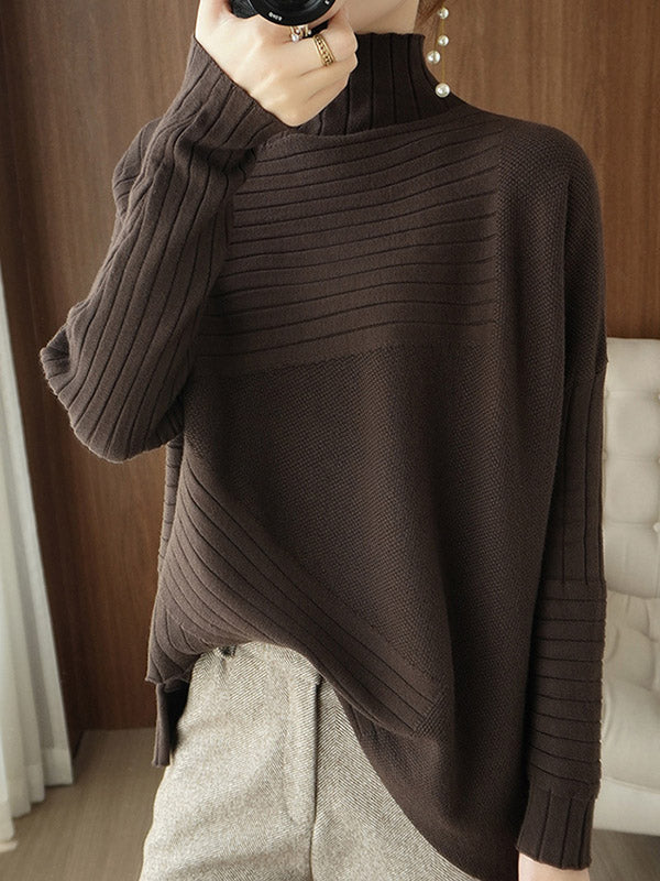 xakxx Original Irregular 7 Colors High-Neck Long Sleeves Sweater Top