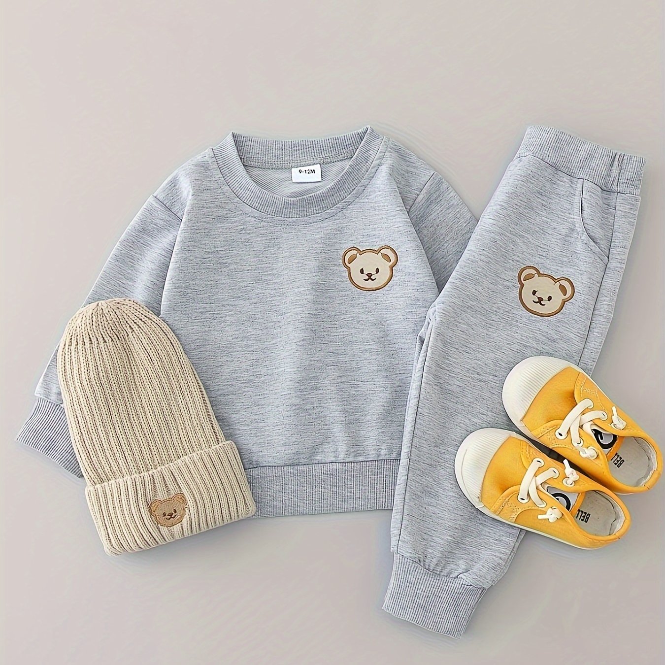 Boys Bear Embroidered Long Sleeve Sweatshirt And Joggers Set, 2-piece Casual Versatile Co Ord Set For Spring Fall