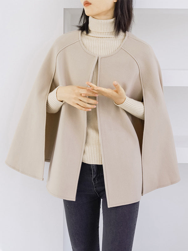 xakxx Casual Loose Solid Color Round-Neck Cape Outerwear