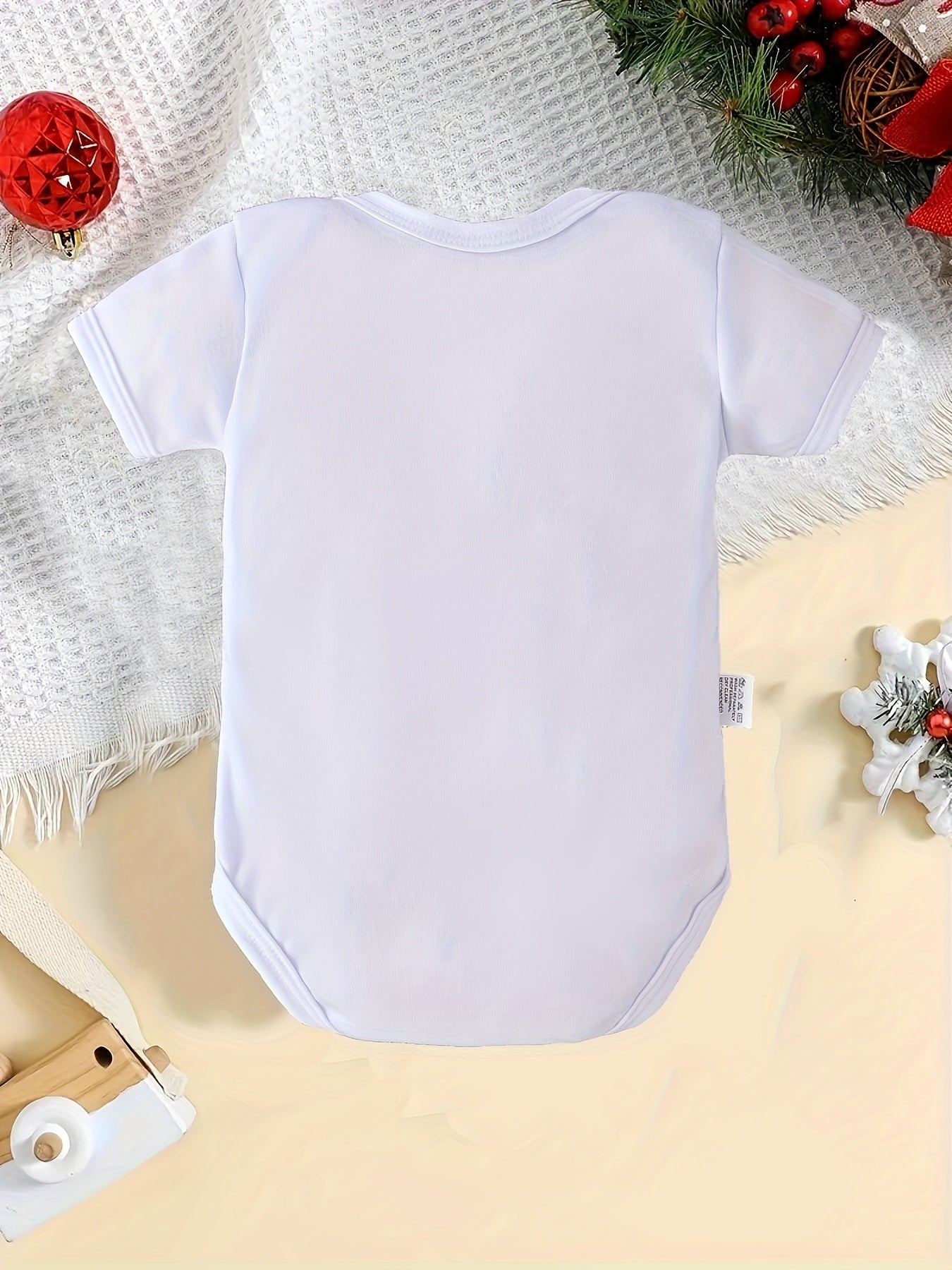 Baby's "My 1st Christmas" Cow Print Short Sleeve Triangle Bodysuit, Toddler & Infant Girl's Comfy Outdoor Clothes