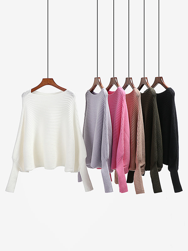 xakxx Casual Loose 6 Colors Off-The-Shoulder Long Sleeves Sweater Top