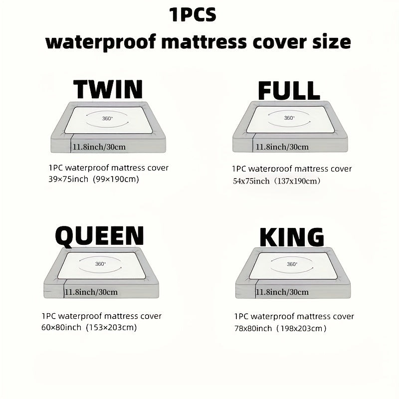 1pc Luxurious Waterproof Mattress Protector - Noiseless, Embossed, Dustproof, Thick, Breathable, Washable, Incontinence Protection - Ideal for Single, Twin, Full, Queen, King Bed Sizes, Bedroom, Guest Room, Apartment, School