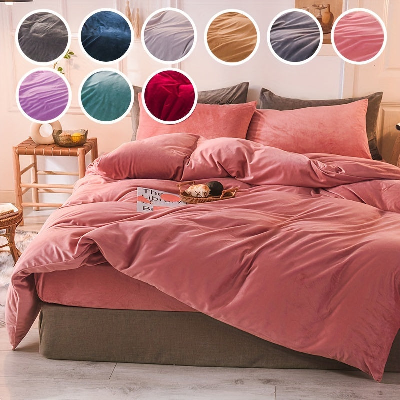 3-Piece Velvet Duvet Cover Set - Soft, Warm, and Skin-Friendly Autumn and Winter Bedding - Luxurious Solid Color Design for Bedroom and Guest Room, Hypoallergenic and Breathable Fabric, Easy Care and Maintenance