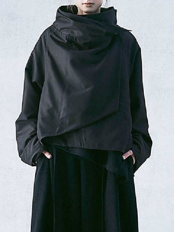 xakxx Casual Loose Black Stand Collar Outerwear