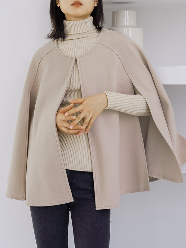 xakxx Casual Loose Solid Color Round-Neck Cape Outerwear