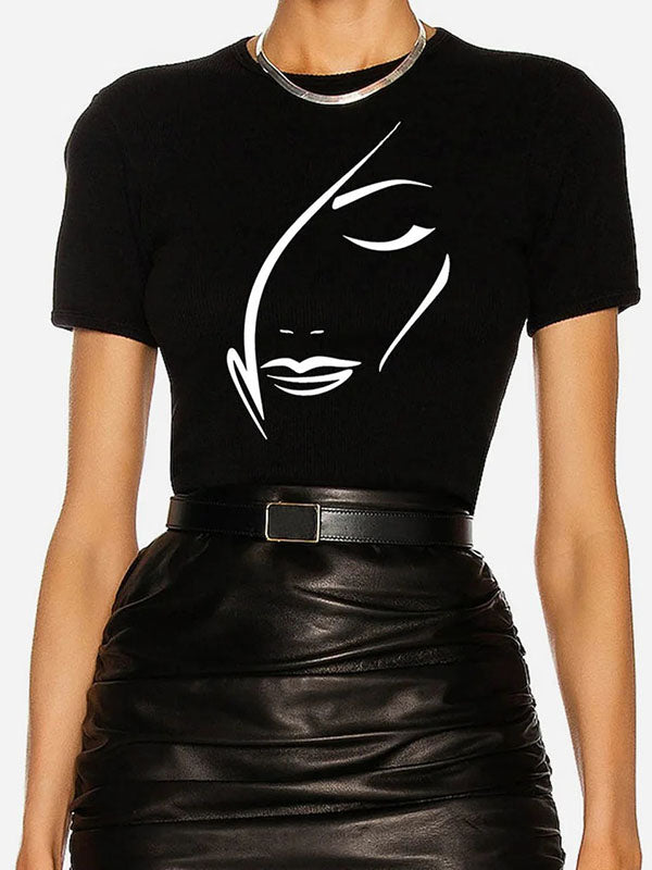 xakxx Short Sleeves Figure Printed Round-Neck T-Shirts Tops