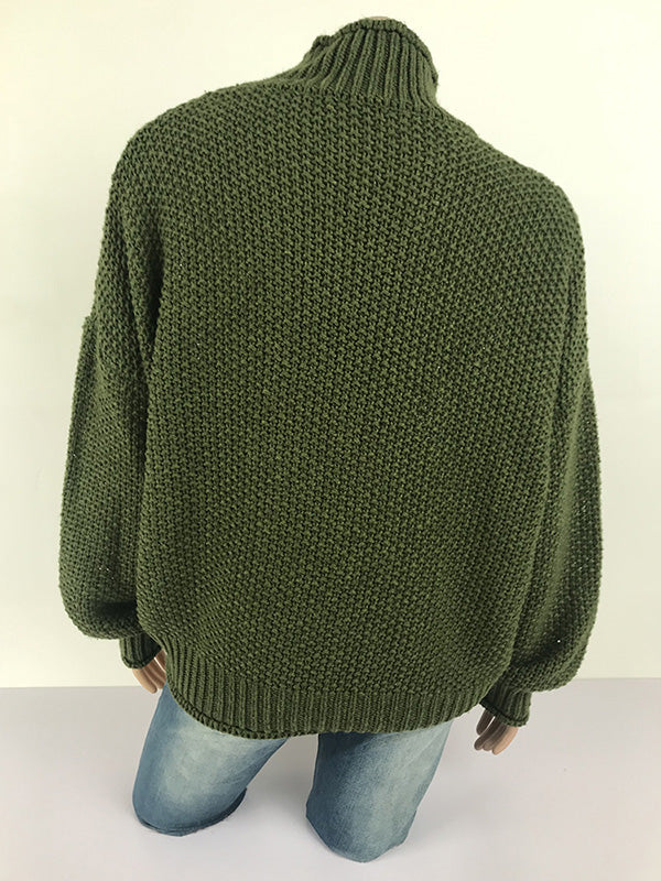 xakxx Casual Long Sleeves Solid Color High-Neck Sweater Tops