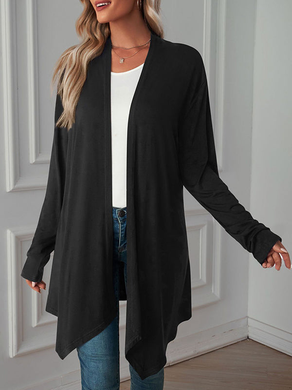 xakxx Long Sleeves Loose Solid Color Statement Collar Outerwear