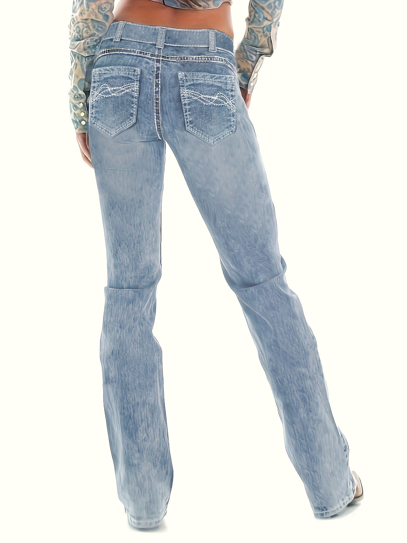 Slant Pockets Washed Bootcut Jeans, Slim Fit Stretchy Denim Pants, Women's Denim Jeans & Clothing