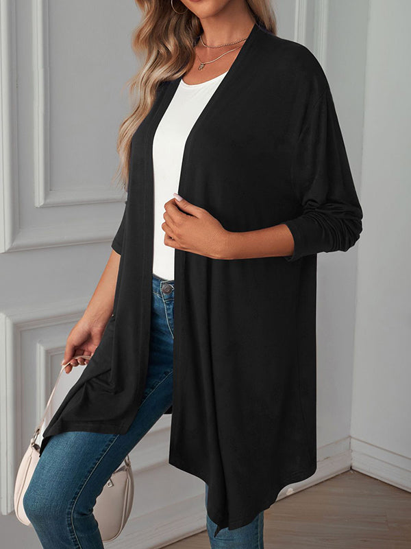 xakxx Long Sleeves Loose Solid Color Statement Collar Outerwear