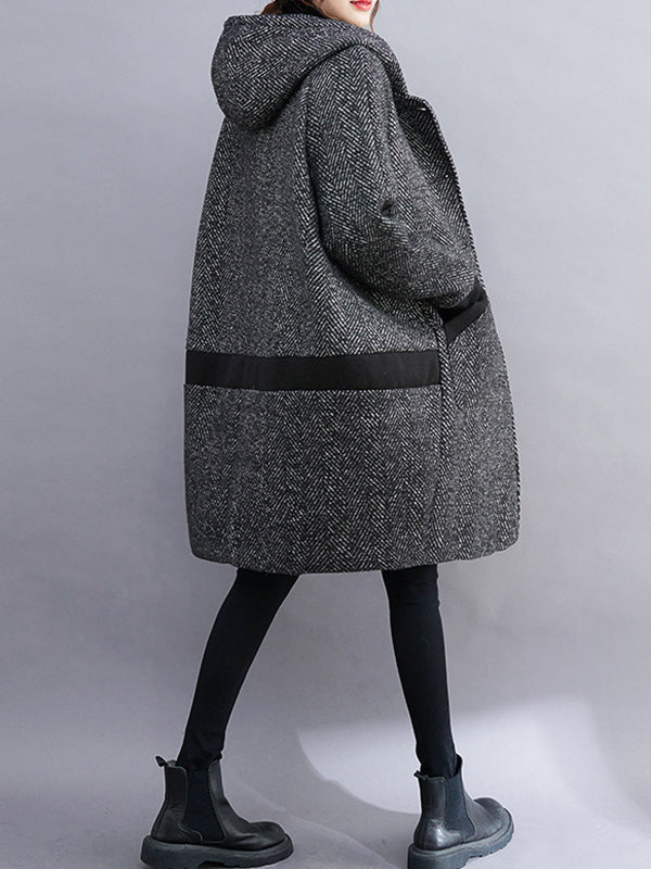 xakxx Original Creation Long Sleeves Loose Keep Warm Hooded Outerwear