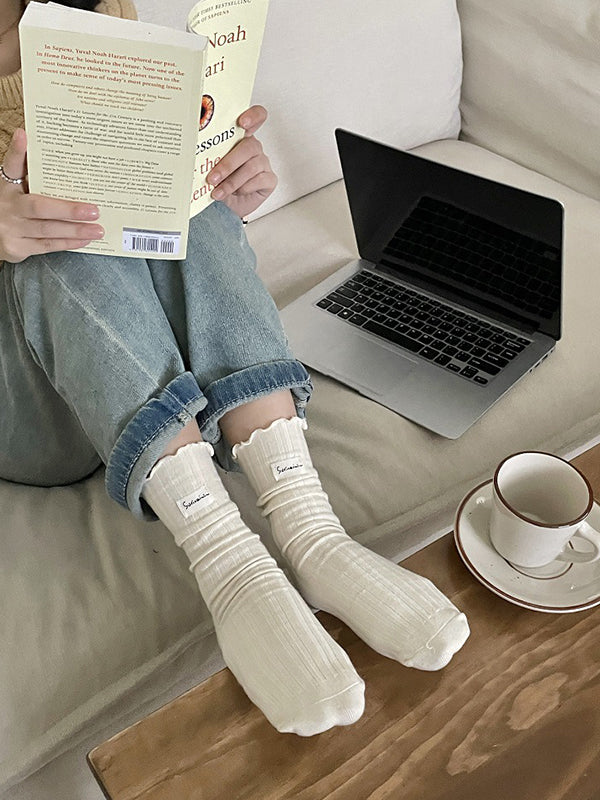 xakxx Pleated Wood Ear Lace Socks