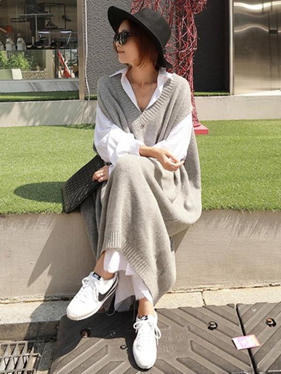 xakxx Loose V-neck Woolen Waistcoat
