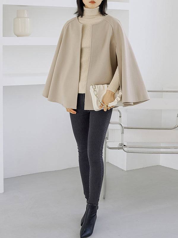 xakxx Casual Loose Solid Color Round-Neck Cape Outerwear