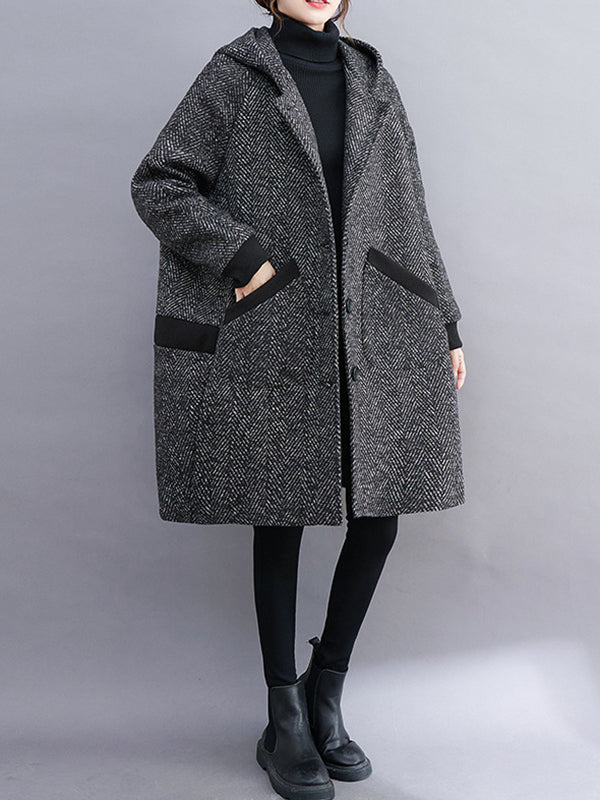xakxx Original Creation Long Sleeves Loose Keep Warm Hooded Outerwear