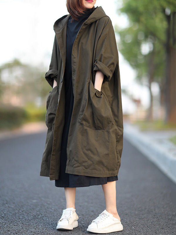 xakxx Original Solid Hooded Long Sleeve Outerwear&Coat