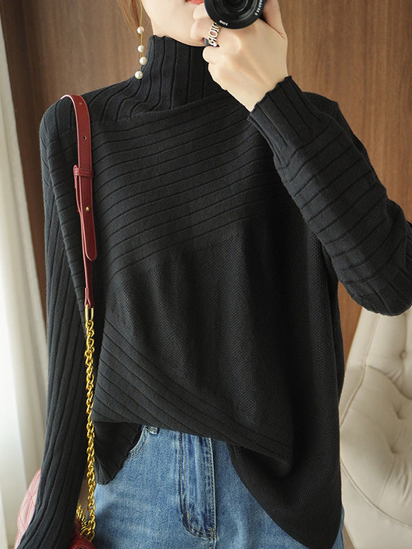 xakxx Original Irregular 7 Colors High-Neck Long Sleeves Sweater Top