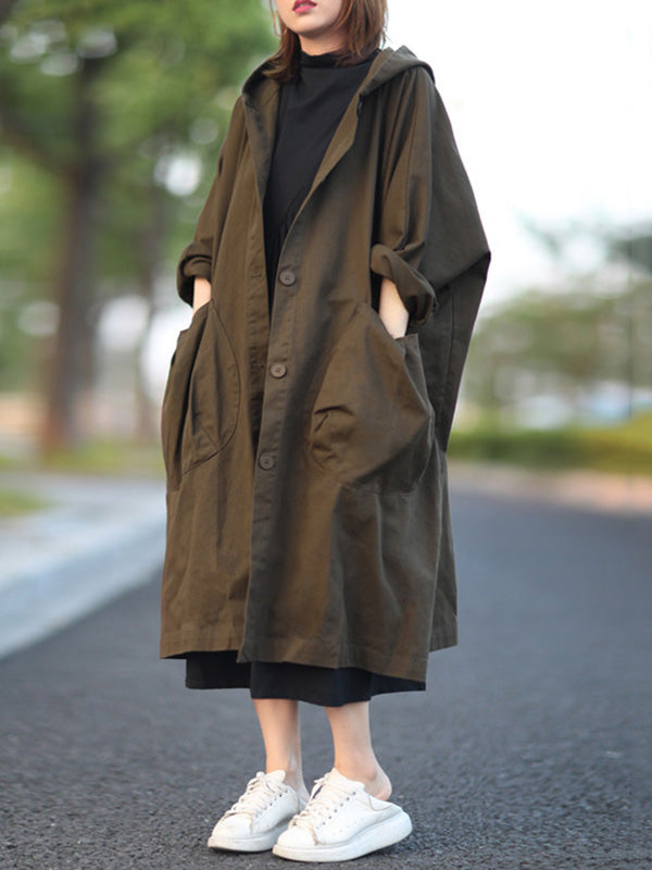xakxx Original Solid Hooded Long Sleeve Outerwear&Coat