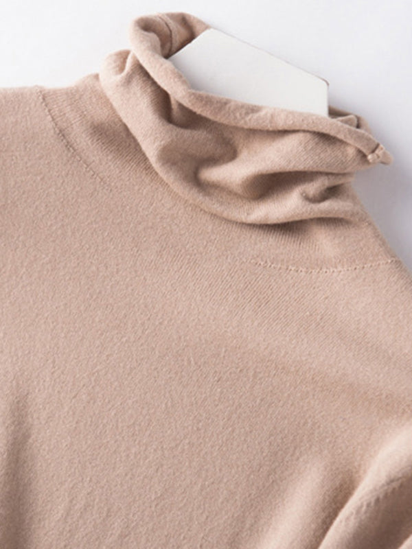 xakxx Simple Loose Long Sleeves Solid Color High-Neck Sweater Tops