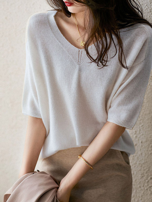 xakxx Urban Solid Color V-Neck Knitting Pullover