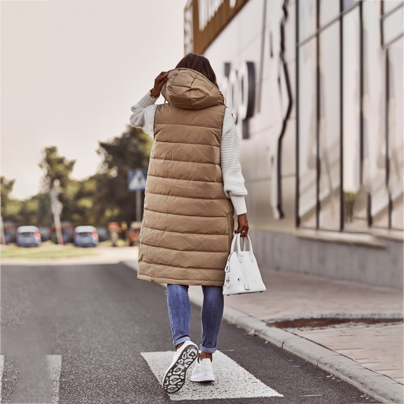 Xakxx - Warm Winter Women Long Vests Fashion Hooded Sleeveless Casual Lady Brief Outwear Vest Blouse Shirts Coat Femme Sweatshirt