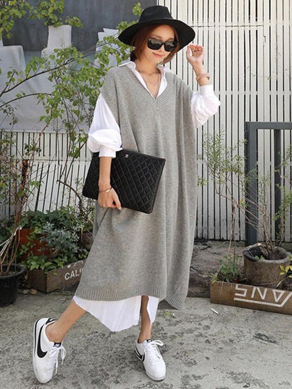 xakxx Loose V-neck Woolen Waistcoat
