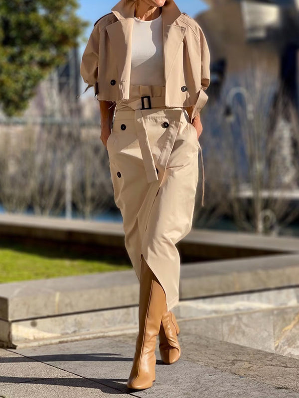 xakxx Long Sleeves Loose Split-Joint Lapel Jackets