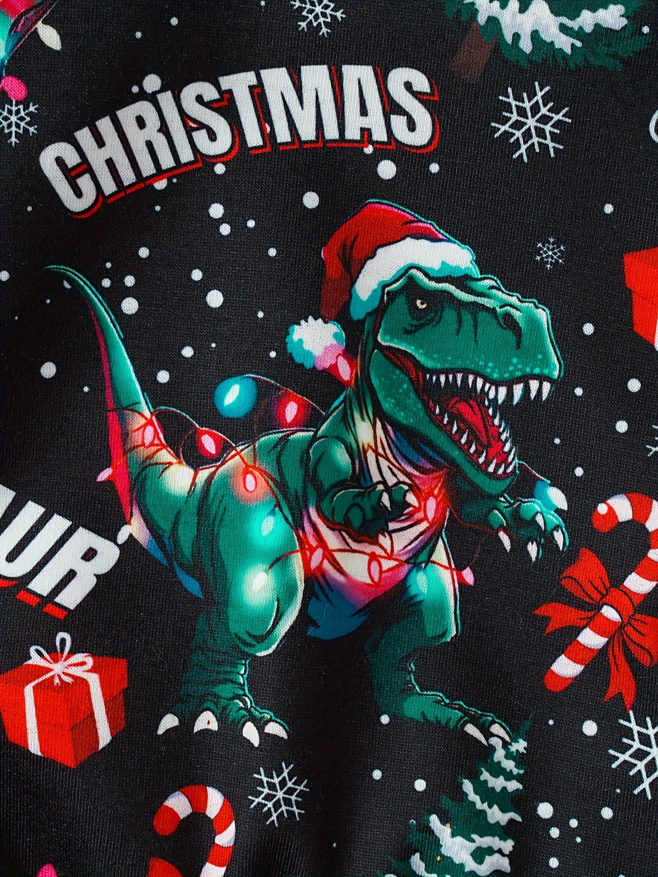 Cute Trendy Christmas Dinosaur Cartoon Graphic Boys Casual T-shirt, Baby's Long Sleeve Creative Graphic Tees Top