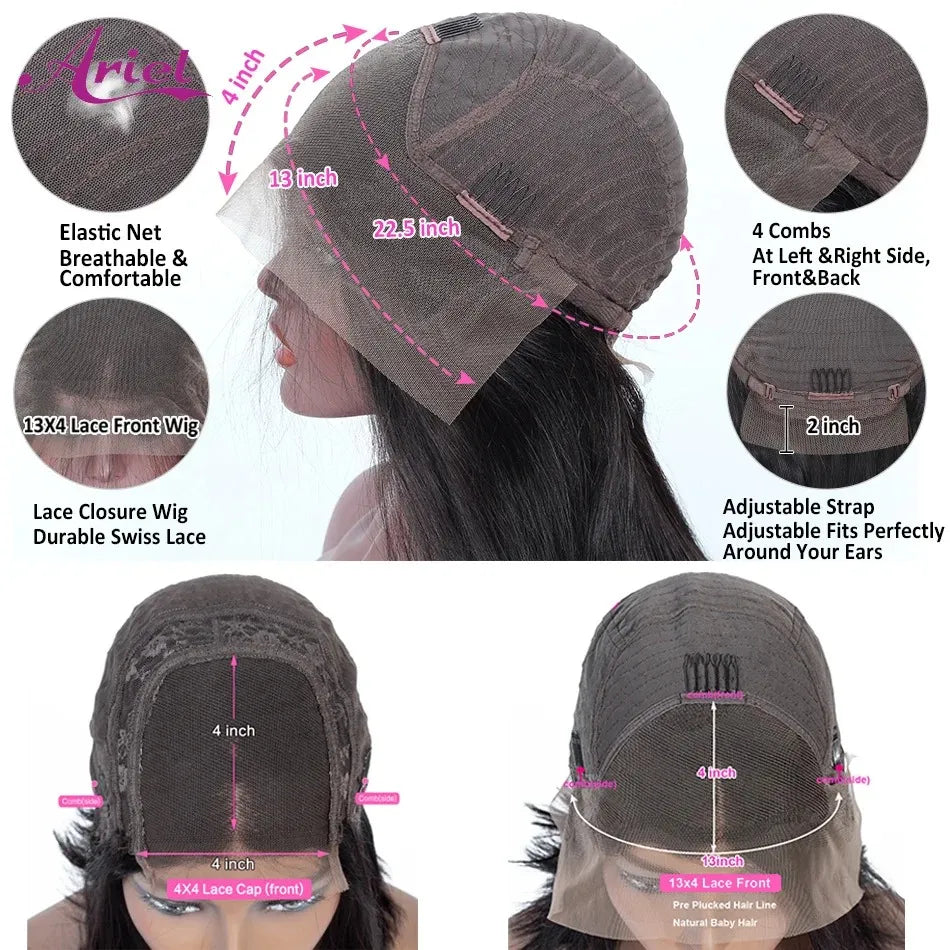 13x4 HD Glueless Straight Lace Front Wigs Human Hair Preplucked Chocolate Brown Colored Transparent Lace Frontal Wig Human Hair