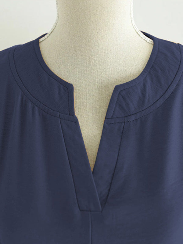 xakxx Casual Long Sleeves Loose Solid Color V-Neck Blouses&Shirts Tops