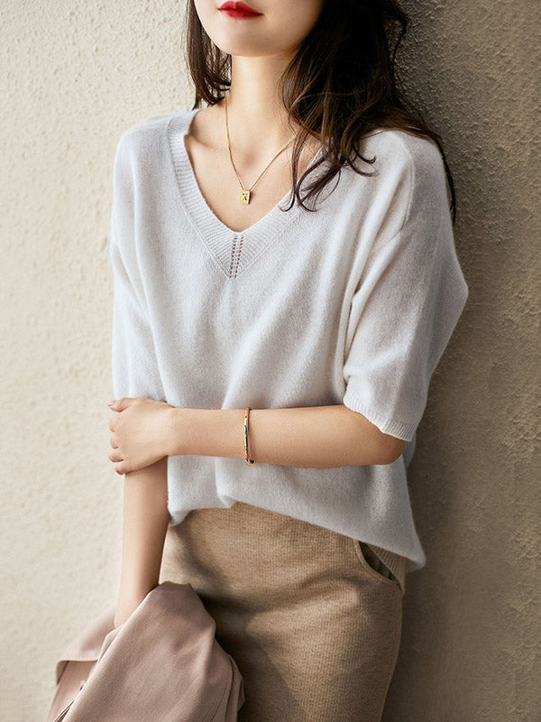 xakxx Urban Solid Color V-Neck Knitting Pullover