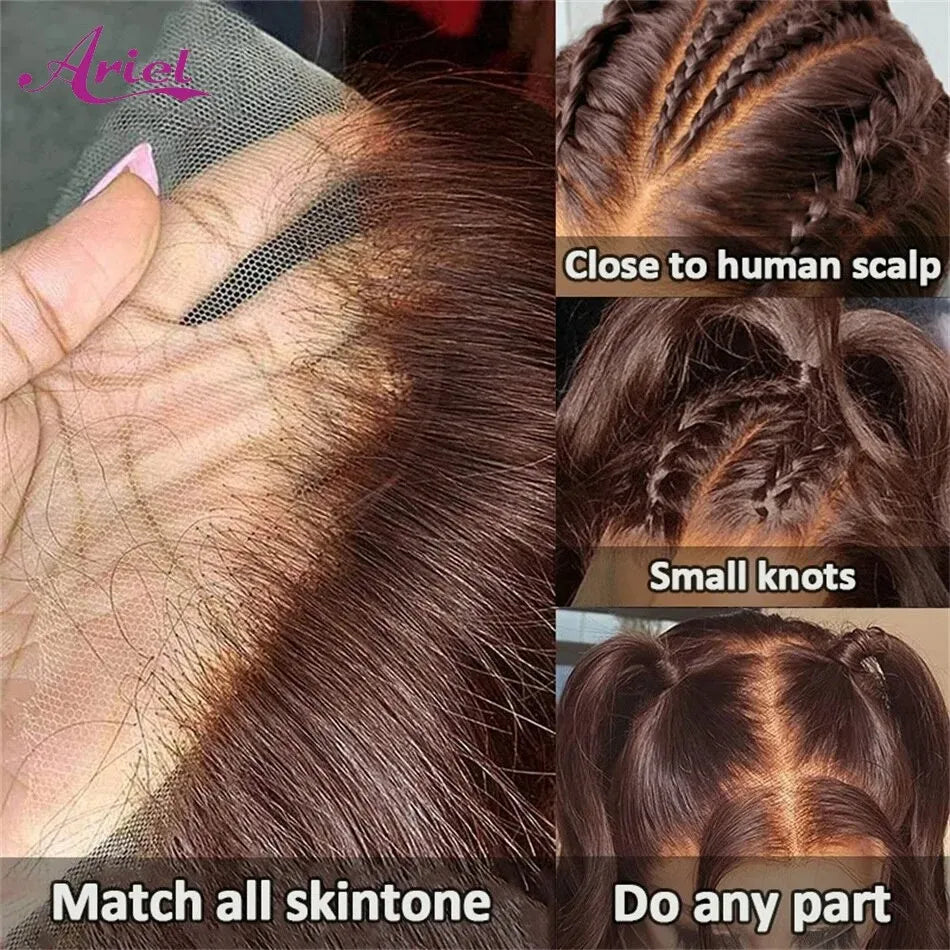 13x4 HD Glueless Straight Lace Front Wigs Human Hair Preplucked Chocolate Brown Colored Transparent Lace Frontal Wig Human Hair