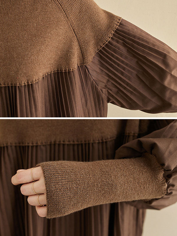 xakxx Knitting Pleats Split-Joint High-Neck Pullover Top
