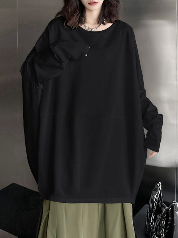 xakxx Batwing Sleeves Long Sleeves Solid Color Round-Neck T-Shirts Tops