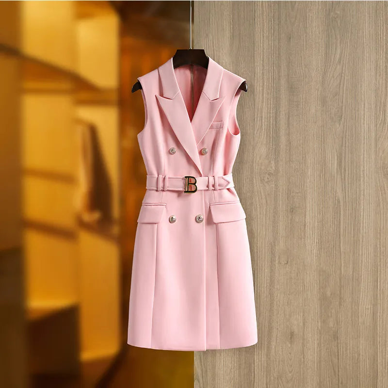 Womens Work Dresses Luxury Designer Clothes Fashion Elegant Office Dresses Suit Jacket Skirt With Big Buckle Waist Belt Business Outfit S-XXXL