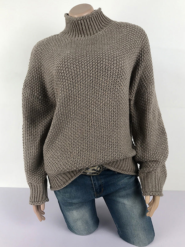 xakxx Casual Long Sleeves Solid Color High-Neck Sweater Tops