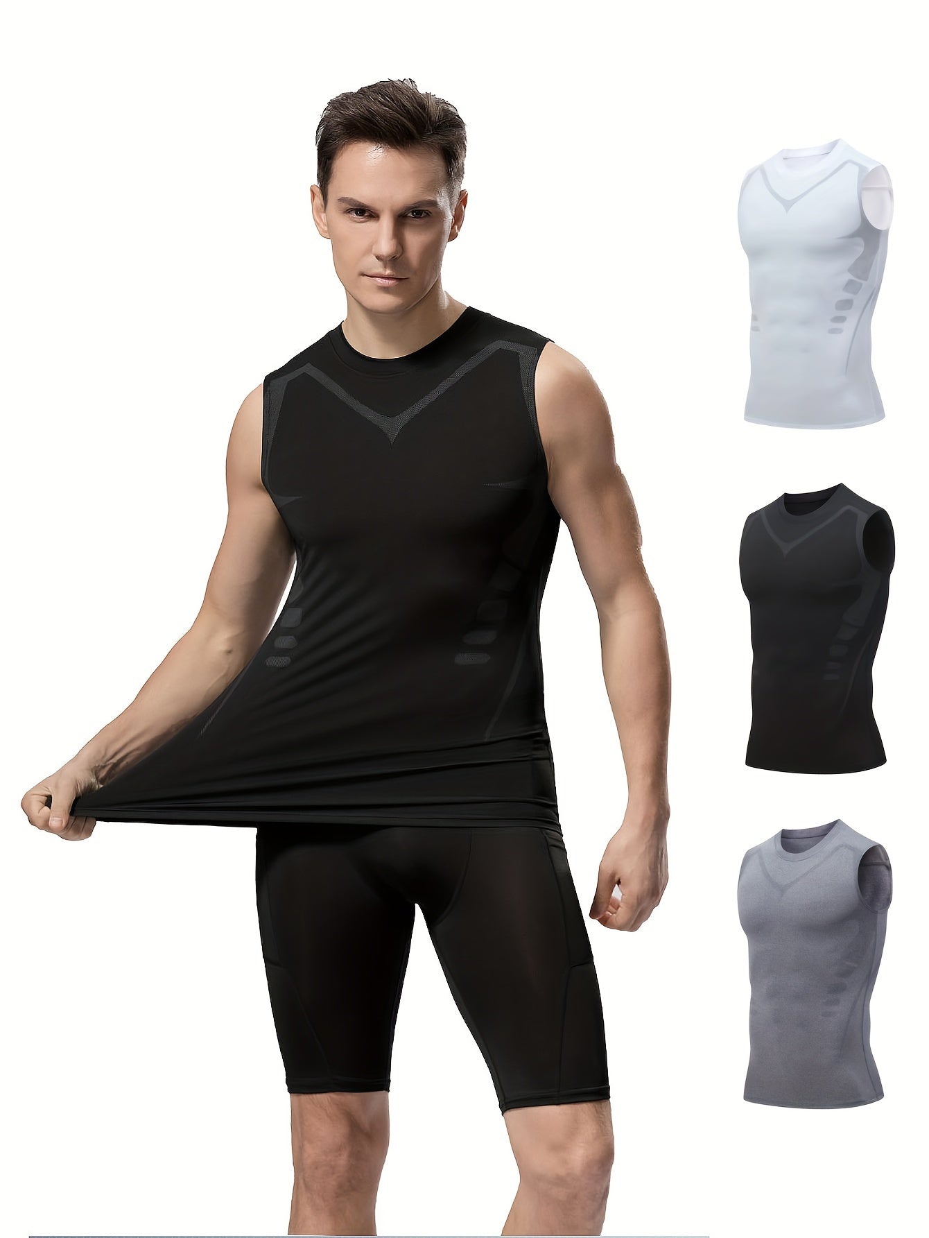Buy 1 Get 1 Free, total of 2 pcs Men's Premium Quick-Dry Tank Top - Breathable Crew Neck Sleeveless Compression Vest with Moisture-Wicking Fabric, Four-Way Stretch, and Anti-Odor Technology - Ideal for Sports Events, Fitness Training, Ball Games, and Outd