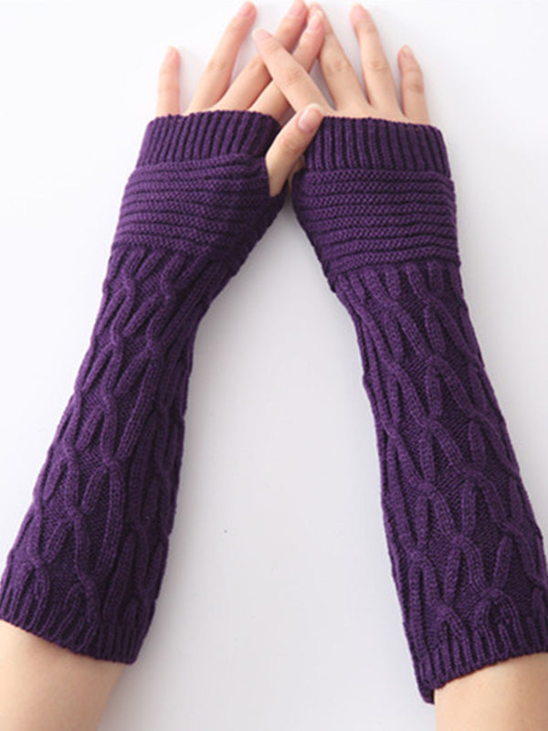 xakxx Solid Color Keep Warm Jacquard Knitted Sleevelet