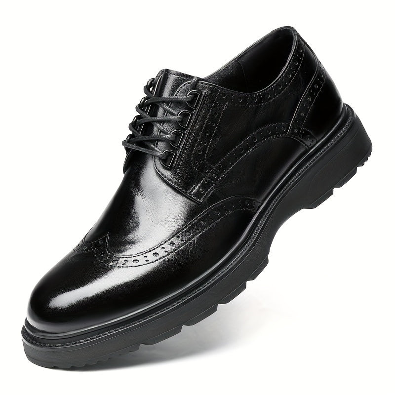 Premium Mens Wing-tip Brogue Dress Shoes - Split Leather, Anti-slip Sole, Comfortable Lace-up - Perfect for Business Office, Spring & Autumn