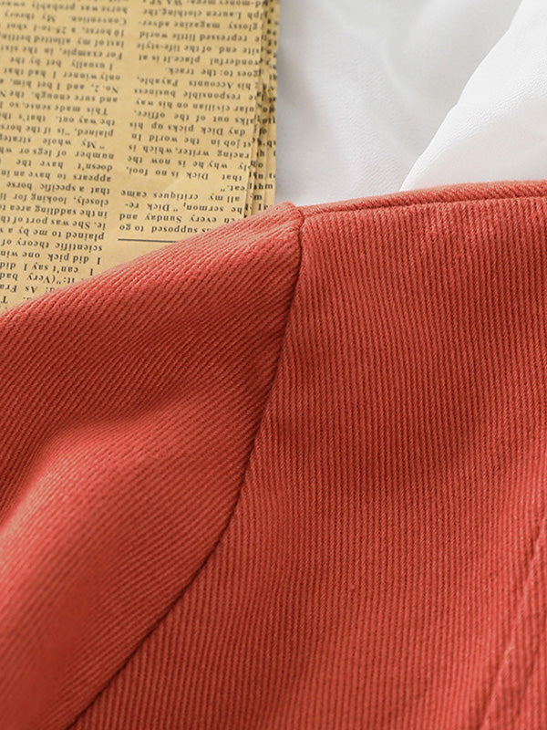 xakxx Vintage Loose Long Sleeves Buttoned Solid Color Lapel Collar Outerwear