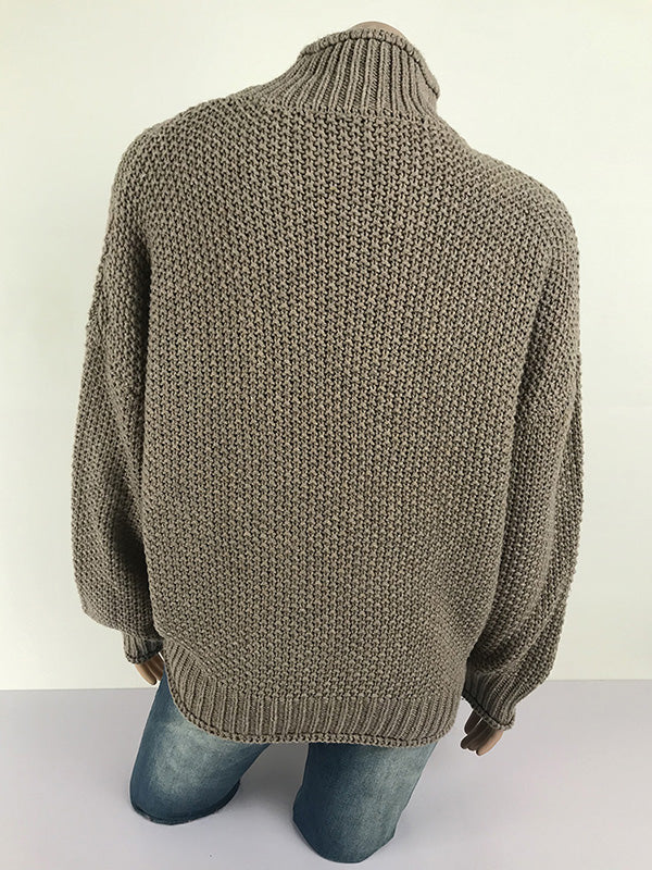 xakxx Casual Long Sleeves Solid Color High-Neck Sweater Tops