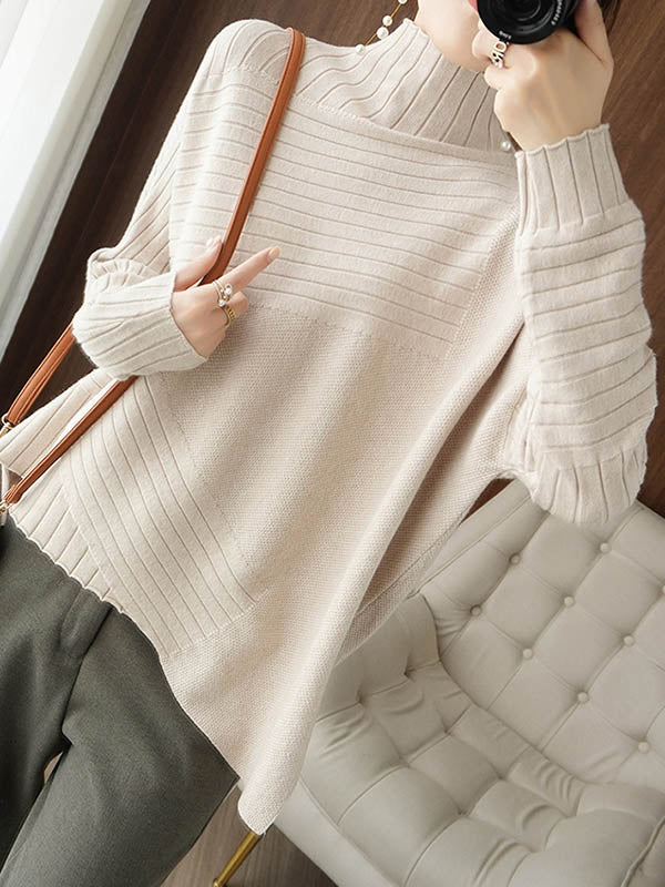 xakxx Original Irregular 7 Colors High-Neck Long Sleeves Sweater Top