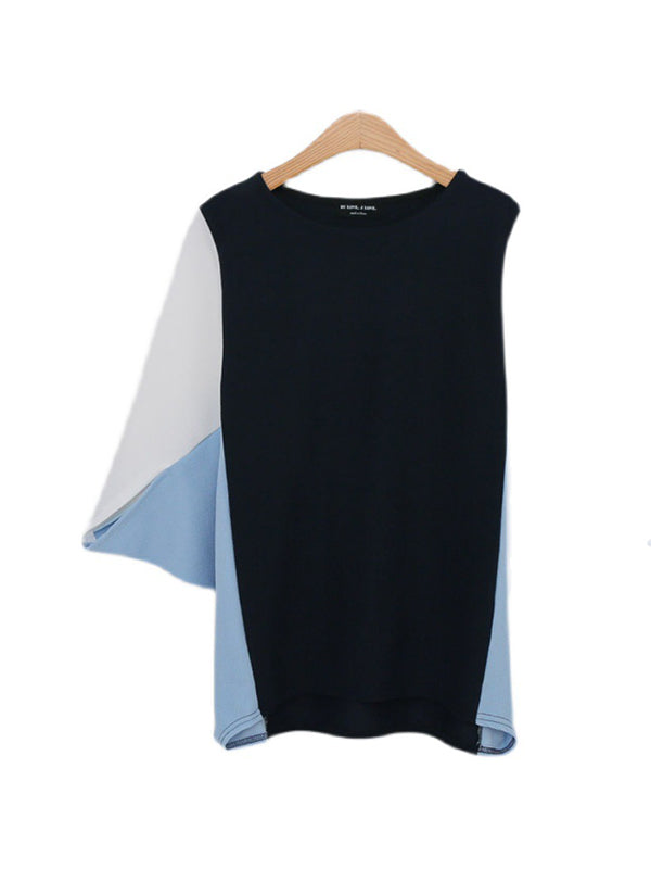 xakxx Batwing Sleeves Half Sleeves Contrast Color Round-Neck Blouses&Shirts Tops