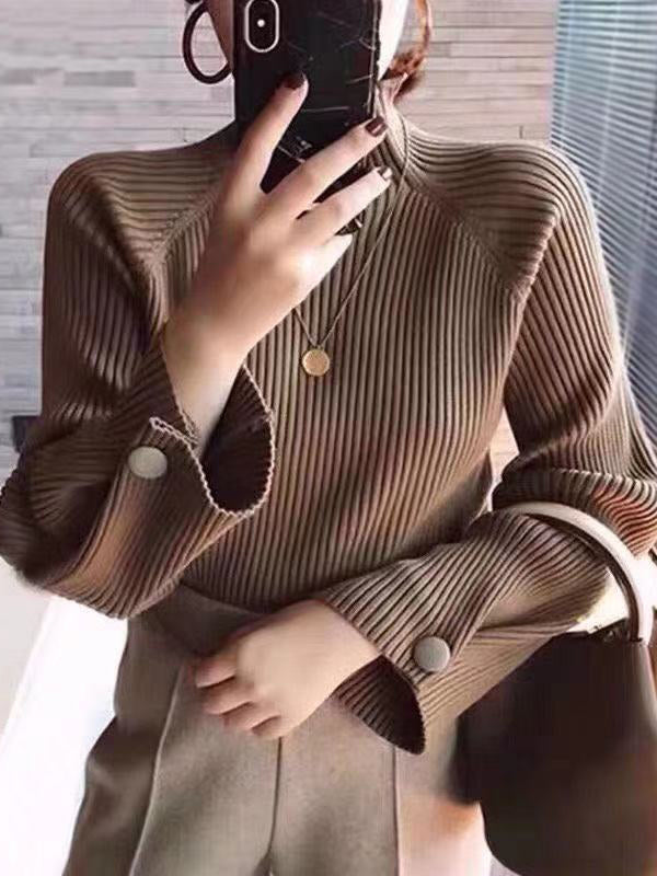 xakxx Simple Loose Solid Color High-Neck Sweater