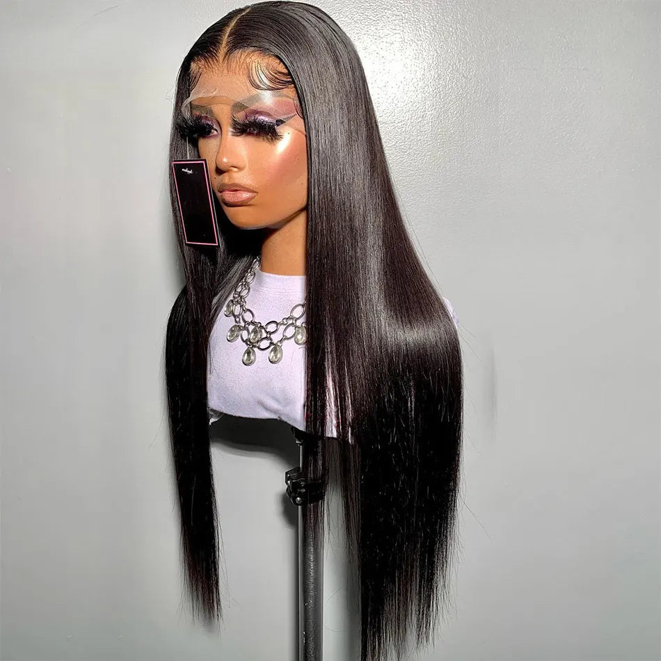 40 Inch Dark Purple Colored Straight Lace Front Human Hair Wigs for Black Women 180% Transparent 360 Lace Frontal Wig Preplucked