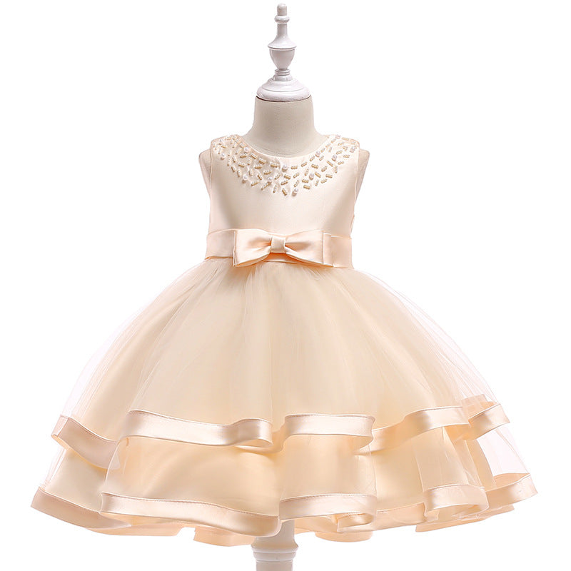 Foreign Trade New Host's Dress Children's Wedding Dress Handmade Beaded Princess Dress Girl's Gown One Piece Dropshipping