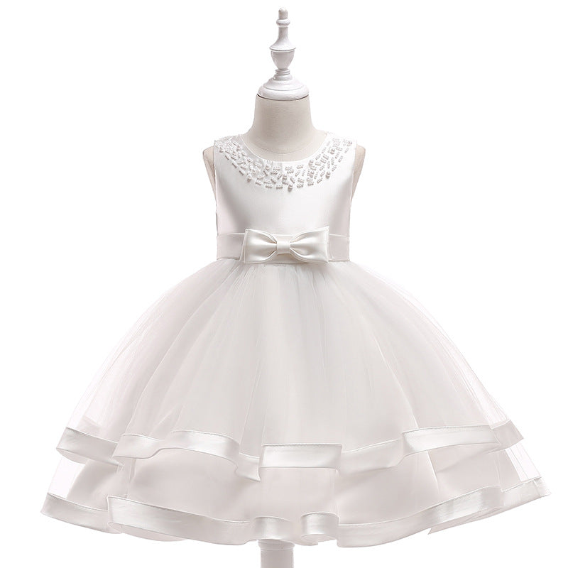 Foreign Trade New Host's Dress Children's Wedding Dress Handmade Beaded Princess Dress Girl's Gown One Piece Dropshipping